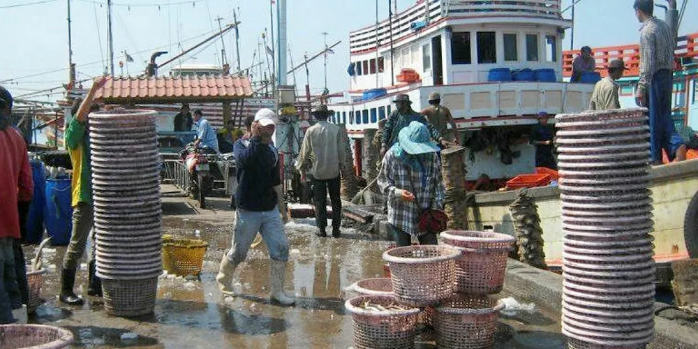 A quayside scene in Thailand. Vessels shown are not linked to trafficked labor.