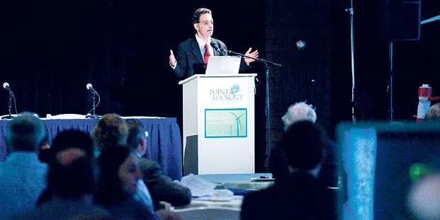 Habib Dagher speaks at last month's Maine Deepwater Offshore Wind Conference