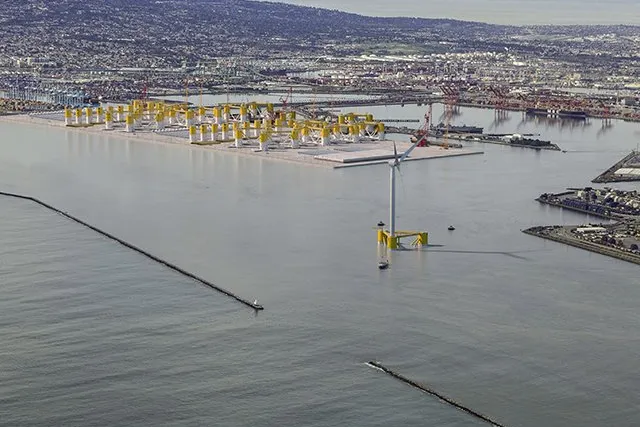 Artist's conception of Pier Wind floating wind terminal at the Port of Long Beach