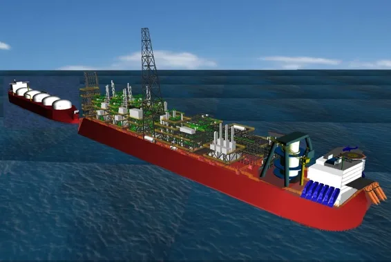 Illustration: of an FLNG vessel and LNG carrier