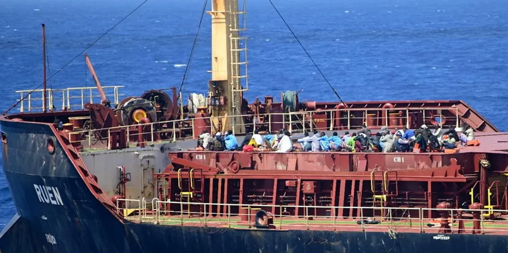 Somali pirates surrendered on the Navibulgar bulker Ruen after being cornered by the Indian Navy. All 17 seafarers were rescued.