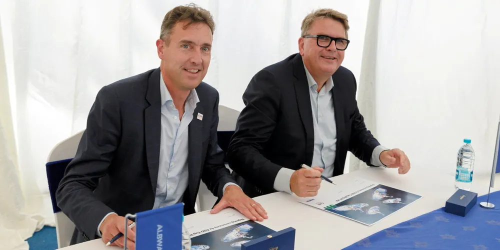 CMB.Tech chief executive Alexander Saverys (left) and Damen chief commercial officer Jan-Wim Dekker.