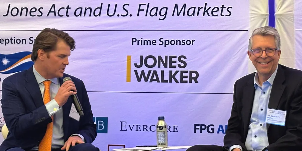 OSG chief executive Sam Norton (right) is interviewed by Evercore’s Jack Eshelman.