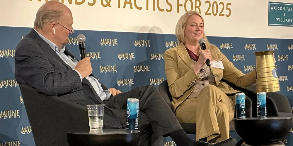 International Seaways’ Lois Zabrocky is interviewed by Scorpio’s Robert Bugbee in New York.