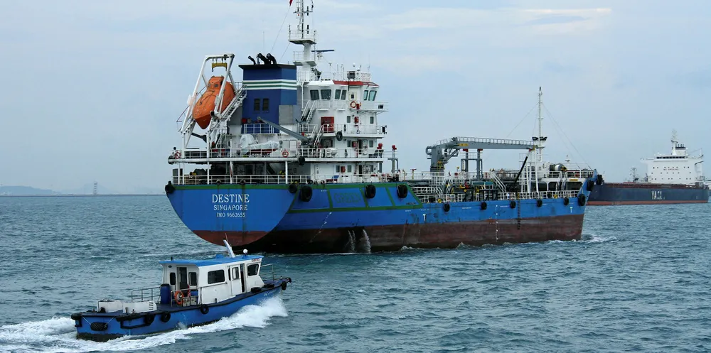 Hong Lam Marine's 6,100-dwt bunker tanker Destine (built 2013) off Singapore. The port's bunker sales have held firm.