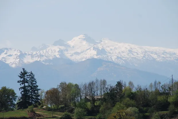 France: a view of the Pyrenees mountains from the south-east corner of the Ledeuix permit, now owned by Petromanas Energy