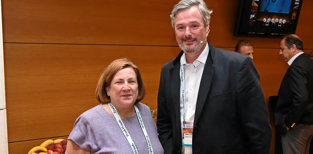 Calypso Nomikos, president of AM Nomikos, with Baltic Exchange head Mark Jackson.
