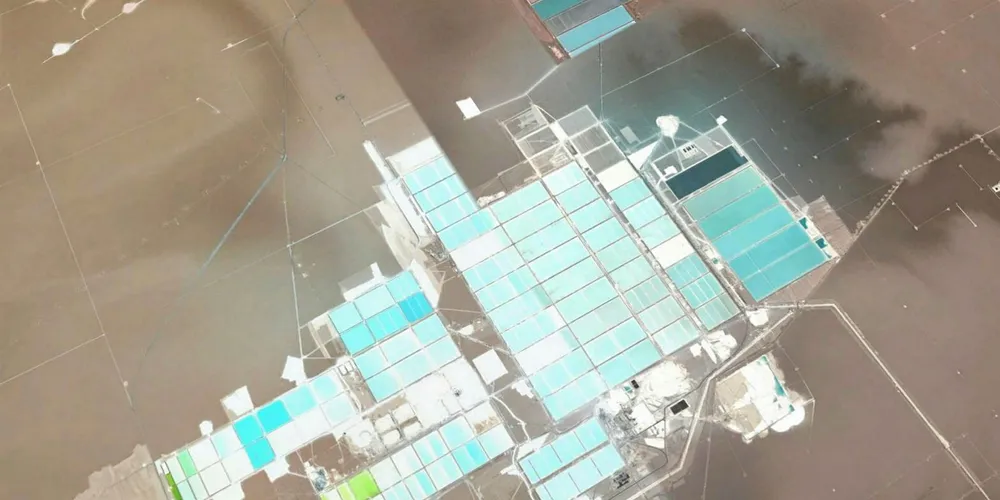 Evaporation ponds in Chile's Atacama Desert that are used to extract lithium-rich minerals from salt deposits