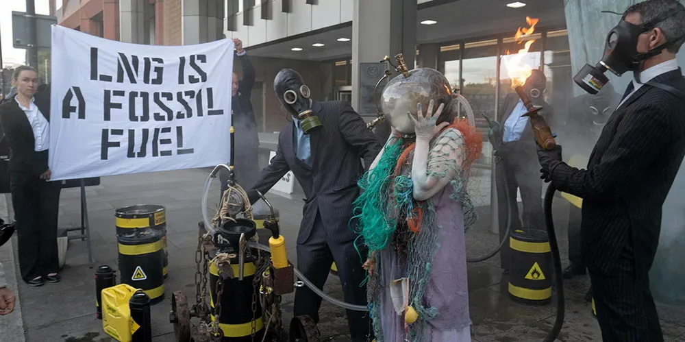 Ocean Rebellion set their stage outside the IMO's HQ in London.