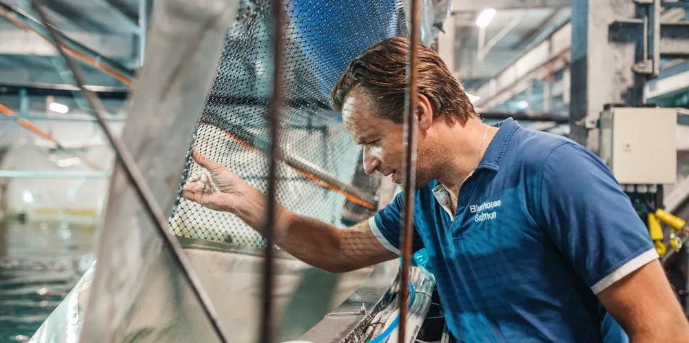 Atlantic Sapphire CEO Johan E. Andreassen checks on his fish in Florida.