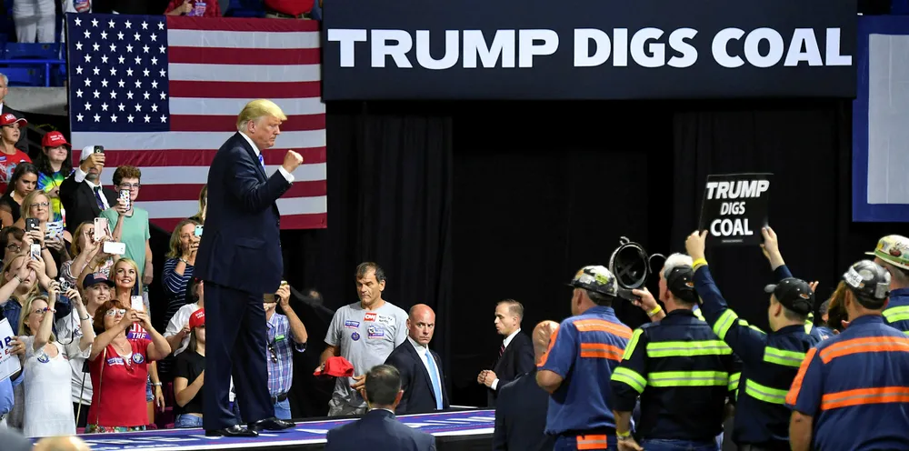 US President Donald Trump speaks during a political rally in West Virginia.