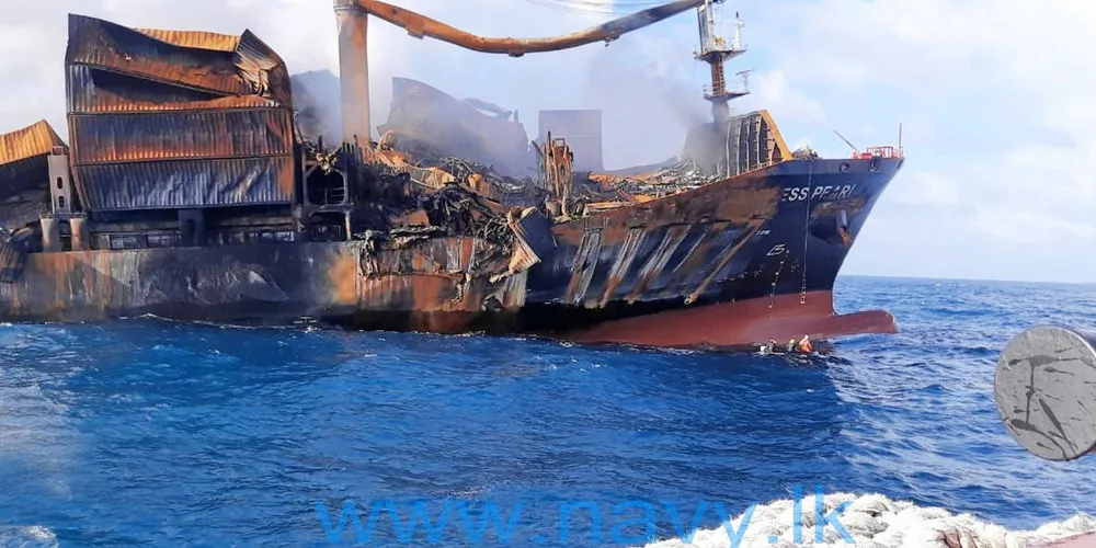 The 2,743-teu X-Press Pearl (built 2021) after Sri Lanka Navy and salvors boarded the ship on 2 June 2021.