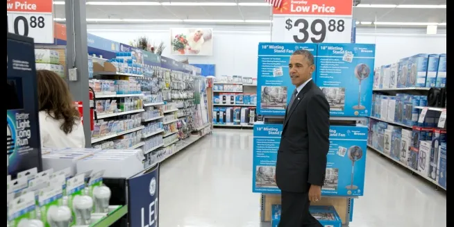President Obama visiting a Wal-Mart store in Mountain View, California.