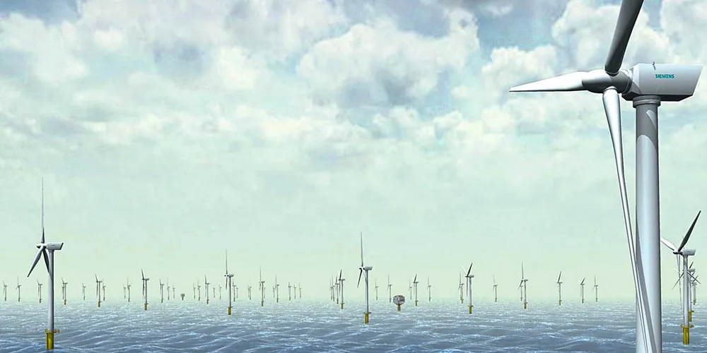 An artist's impression of the completed diamond-shaped layout of the 88 turbines that will form Sheringham Shoal