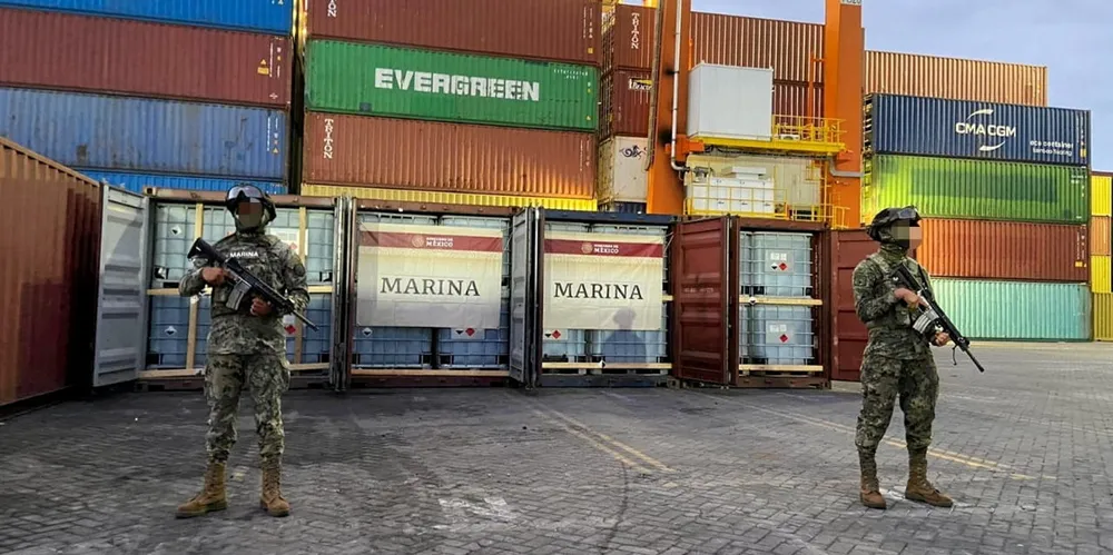 The Mexican navy seized 88 tonnes of chemicals to make synthetic drugs at the Mexican port of Manzanillo this month.