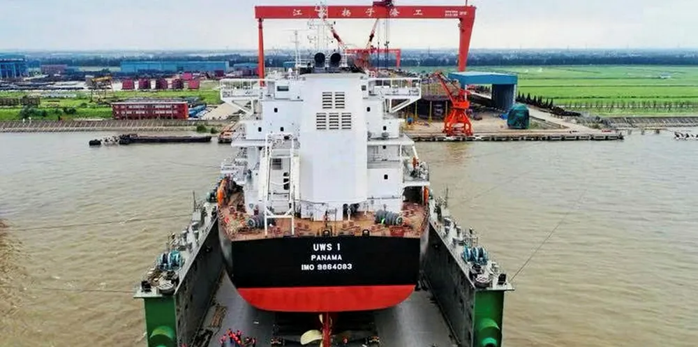 A floating dock at Yangzijiang Shipbuilding's Taicang facility in China