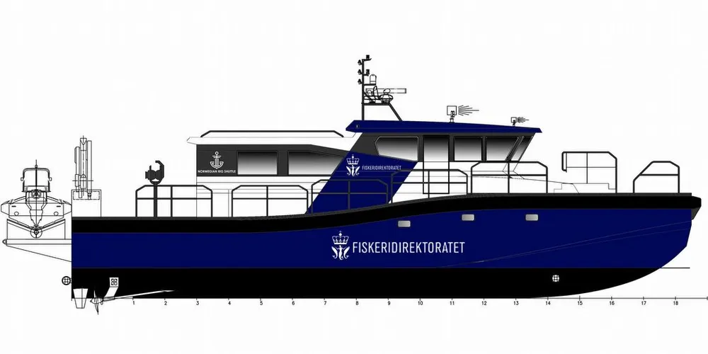 Maritime Partner bygger Fiskeridirektoratets nye oppsynsbåt som overleveres i desember 2017. (Illustrasjon: Maritime Partner)