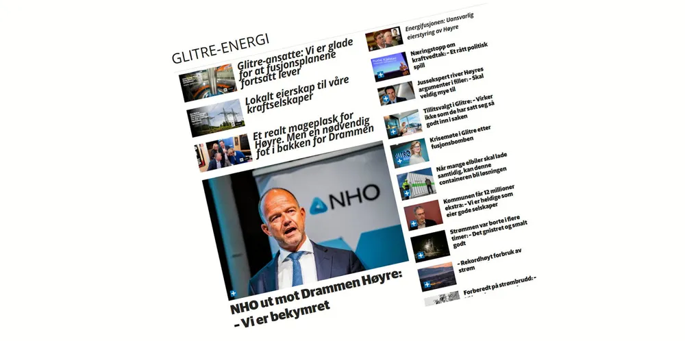 Agder/Glitre-fusjonen får bred dekning i Drammens Tidende.