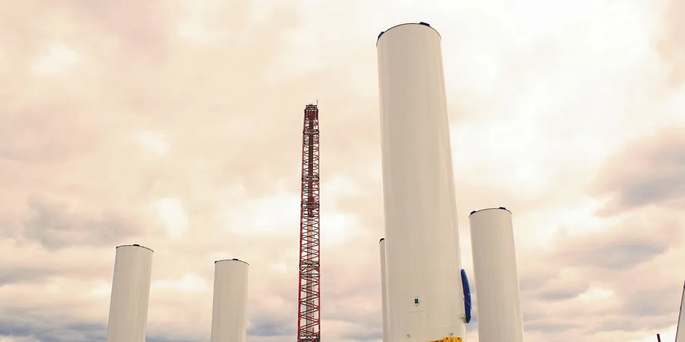 Towers awaiting installation at the now-complete Block Island wind farm.