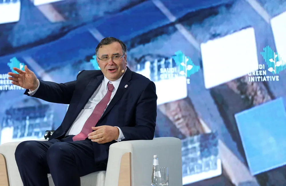 Soaring profit: TotalEnergies chief executive Patrick Pouyanne speaks during the Saudi Green Initiative Forum last year