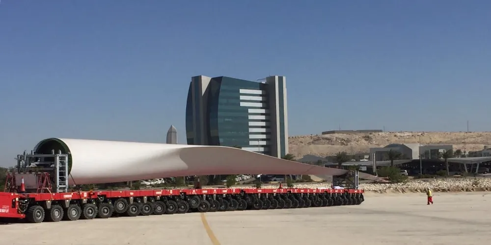 A blade from the GE turbine en route to Turaif