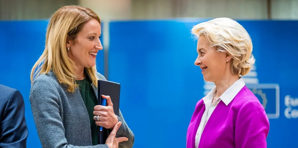 Roberta Metsola (left), president of the European Parliament, and Ursula von der Leyen, who leads the European Commission.