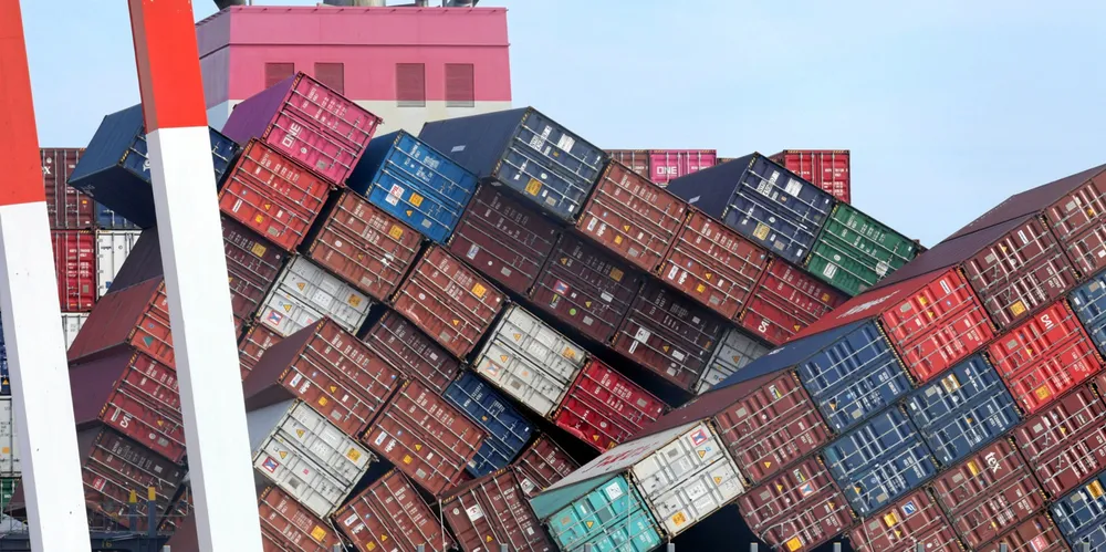 Dislodged containers on the One Apus container ship after it suffered a massive stack collapse and lost 1,816 containers at sea due to severe weather in December 2020.