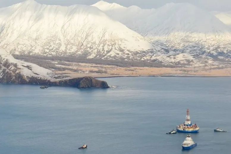 Alaska: the drillship Kulluk (above) ran aground near Kodiak Island after breaking free of two ropes on New Year's Eve