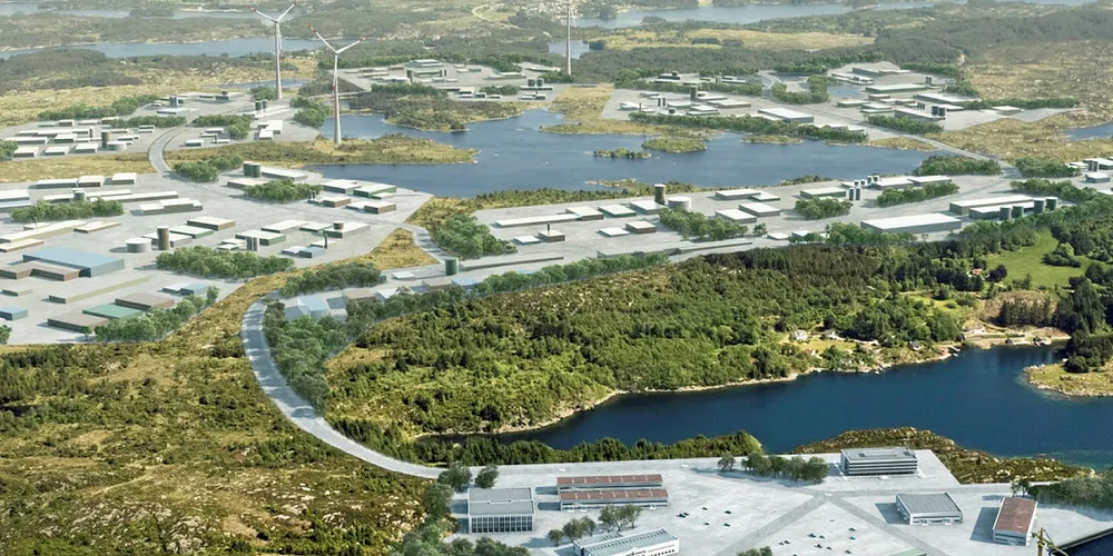 VIND OG NÆRING: De tre vindkraftturbinene settes opp i Haugaland næringspark som er under oppføring. Noe industri og bedrifter er allerede på plass i parken som også vil inkludere en dypvannskai.