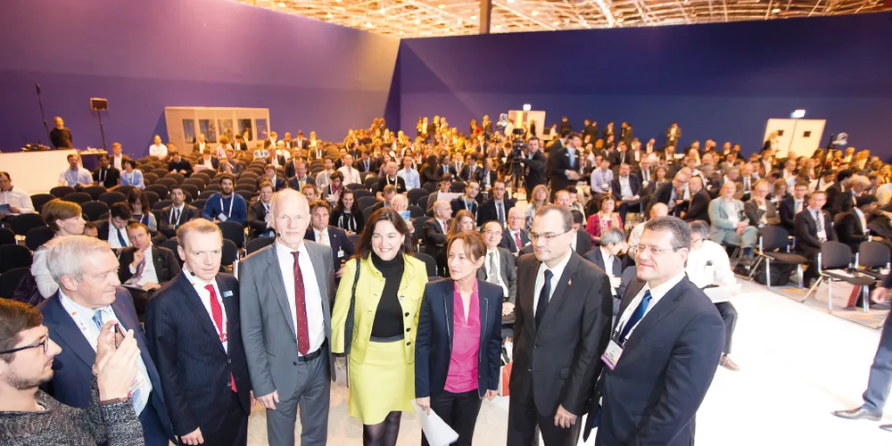 A high-level line-up (left to right): EWEA CEO Giles Dickson, Rainer Baake, Marie-Christine Marghem, Ségolène Royal, Markus Tacke and Maros Sefcovic.