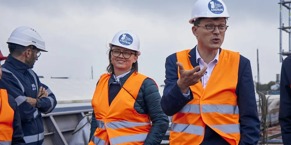 TOWT co-founders Diana Mesa (left) and Guillaume Le Grand have already toured the hull of the company’s first newbuilding and in June 2024 will take delivery of the vessel.