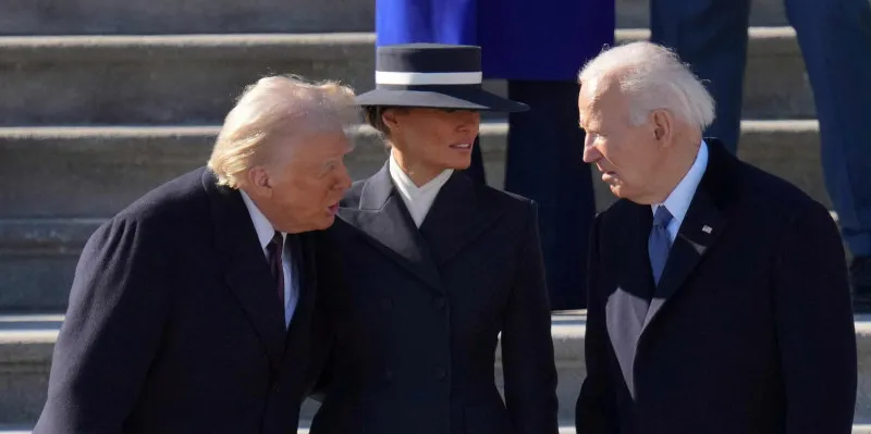 (From left) US President Donald Trump, First Lady Melania Trump and outgoing president Joe Biden.