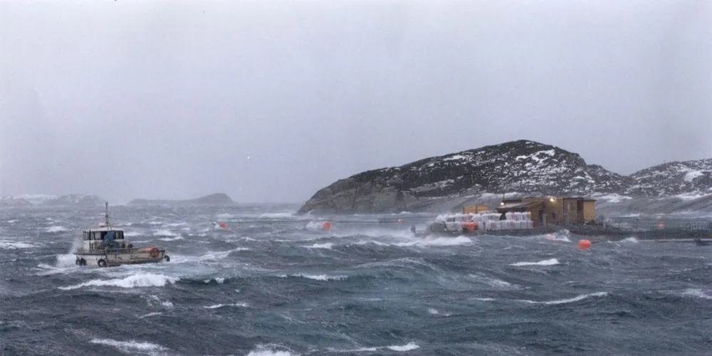 UVÈR: Fleire oppdrettsanlegg i Hordaland jaktar rømt fisk som følgje av uvèret tidlegare i januar. ARKIV