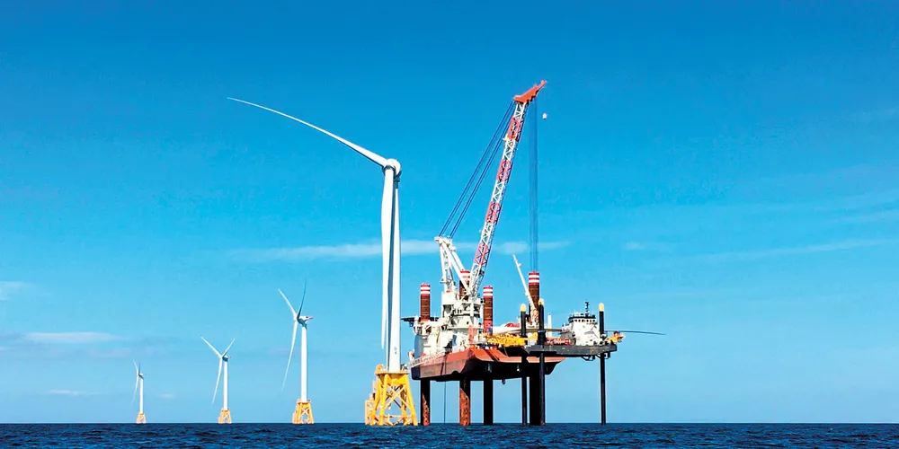 Deepwater Wind's Block Island project under construction off the coast of Rhode Island