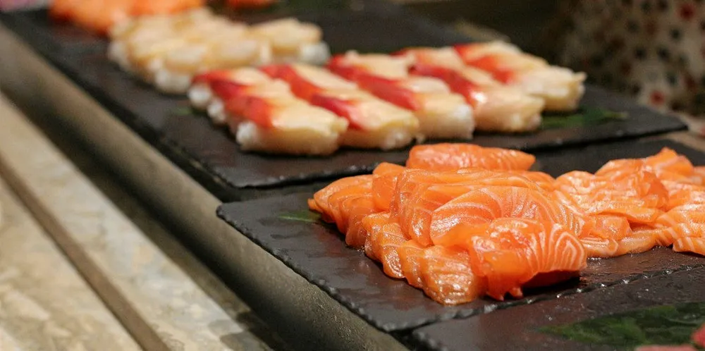 Salmon sashimi in Japan.