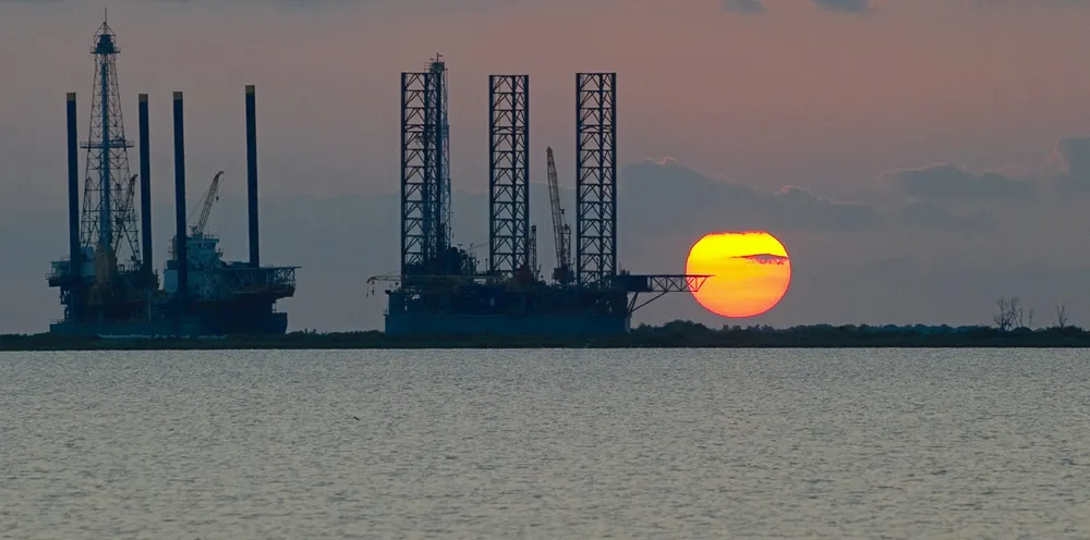 Two under construction offshore oil platform rigs in Port Fourchon, Louisiana