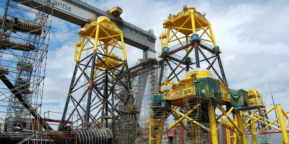Jacket foundations used at Iberdrola's under-construction Wikinger offshore wind farm in the German Baltic Sea