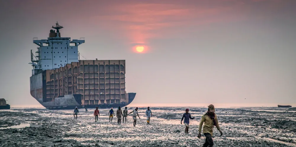 Workers at a Chittagong ship breaking yard.