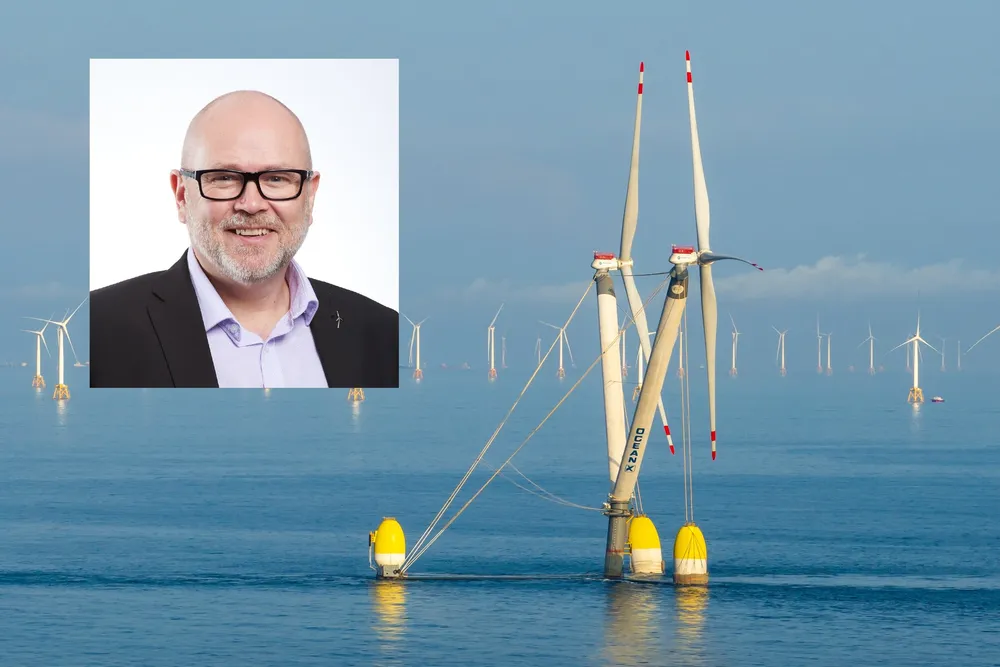 John MacAskill is is the group managing director renewables at ABL Group, which counts OWC as a subsidiary. Background picture: Mingyang's twin-headed OceanX floating offshore wind turbine prototype.