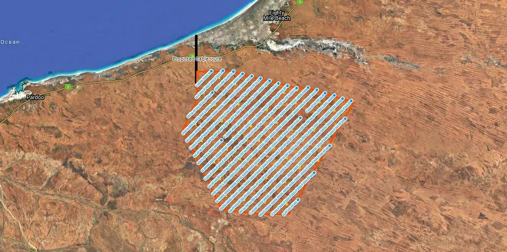 Map of the development envelope of the up-to-15GW Asian Renewable Energy Hub.