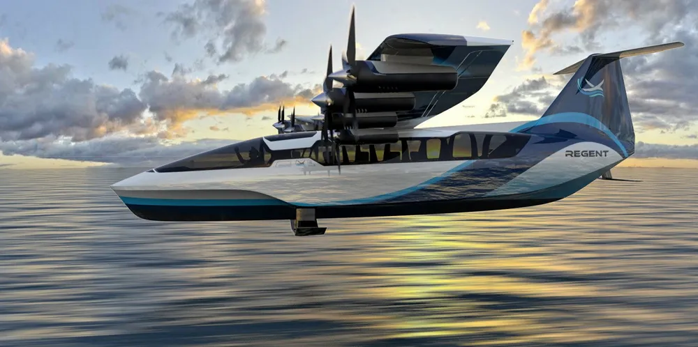 Regent Craft’s 12-passenger Viceroy will sail, then hydrofoil and fly within a wingspan of the water. It has received approval in principle from Bureau Veritas. Photo: Regent Craft