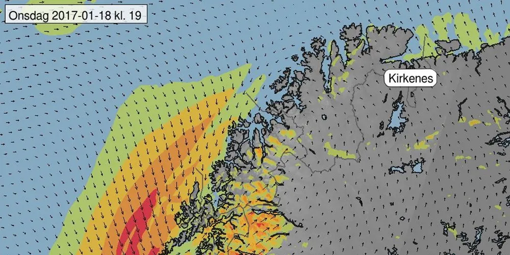 Meteorologene ber folk være forberedt på vinterstormen som treffeer Nord-Norge i kveld. Det blir mye vind, kraftige vindkast og vanskelige kjøreforhold. Foto: Meteorologisk institutt/Twitter