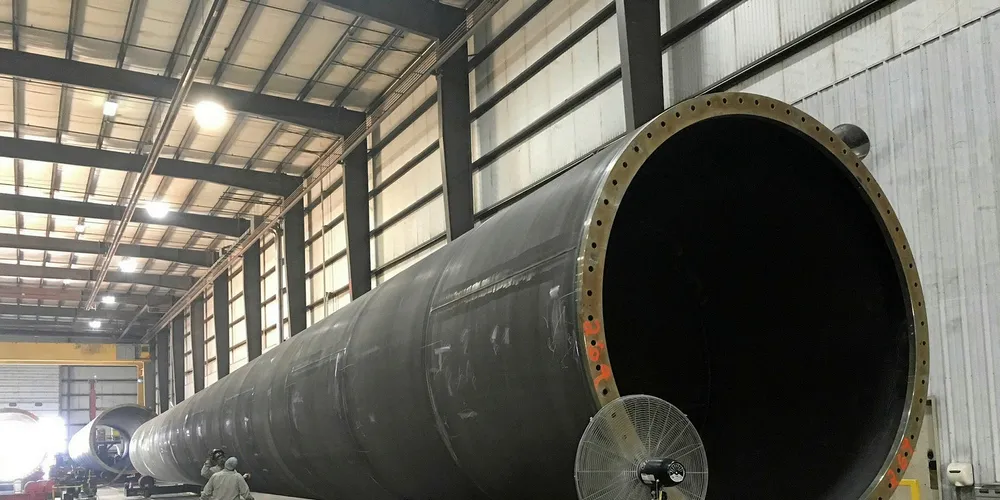 A Broadwind tower under production in Abilene, Texas