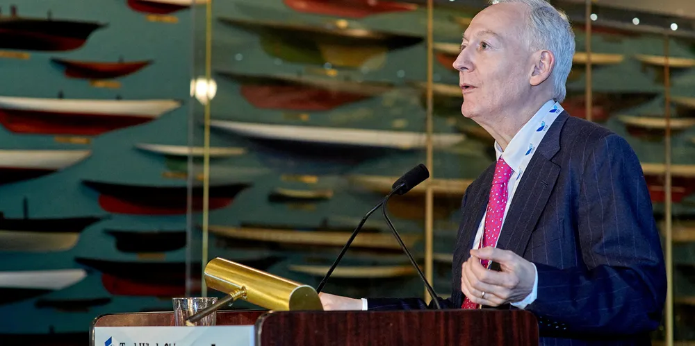 Star Bulk Carriers president Hamish Norton speaks at the Green Seas Fuels Forum 2023 in New York.