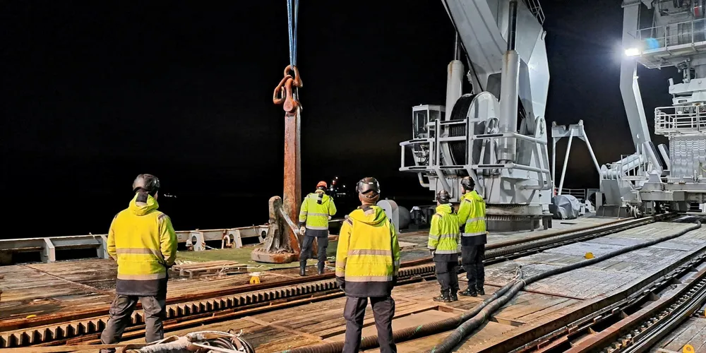 The Eagle S anchor on board Swedish Navy vessel HMS Belos.