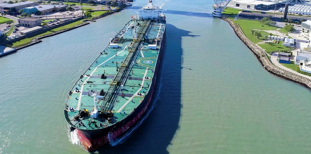 A Trafigura chartered tanker leaving Corpus Christi, Texas
