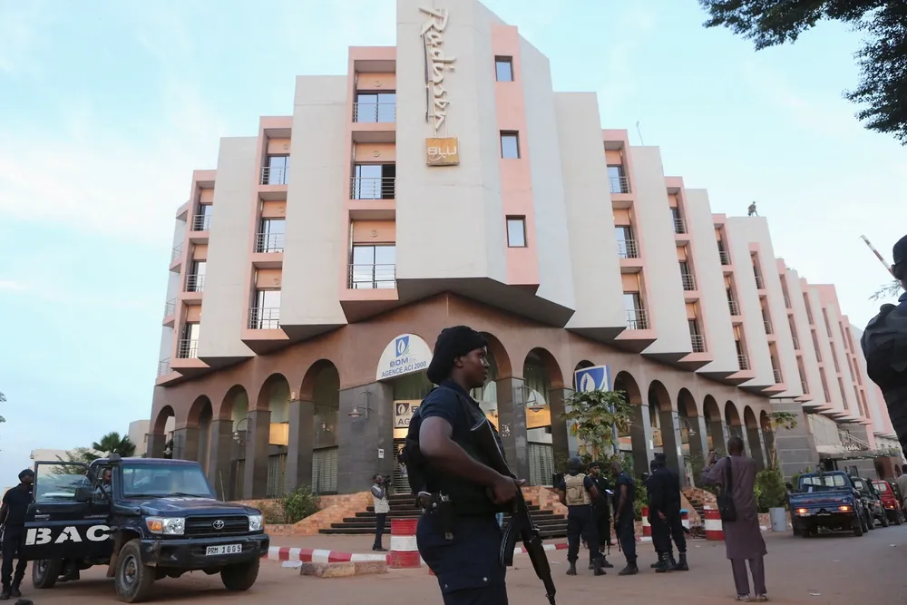 Hostage crisis: Malian police outside the Radisson Blue in Bamako