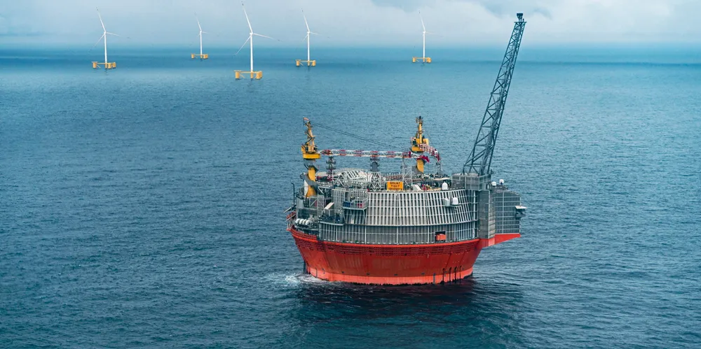 Slik ser Odfjell Oceanwind for seg en fremtidig, flytende havvindpark i tilknytning til Goliat-plattformen.