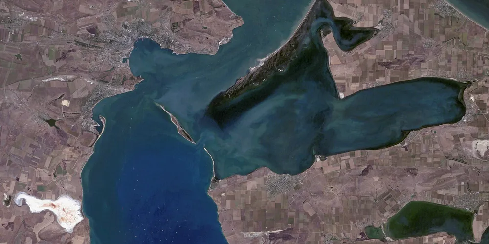 A satellite image of the Kerch Strait, where Ukrainian navy ships were seized by Russia in 2018