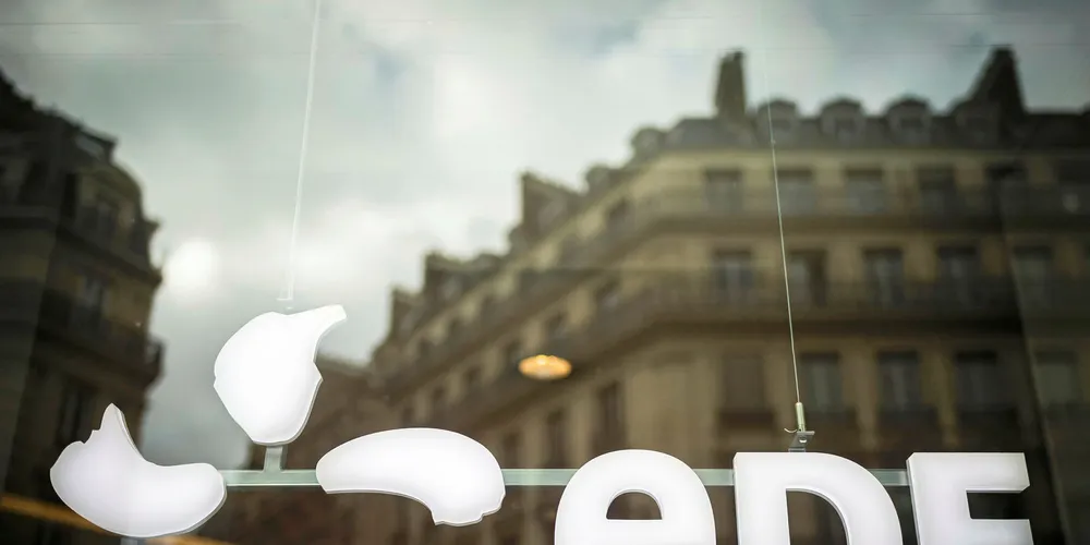 The logo of EDF in Paris.